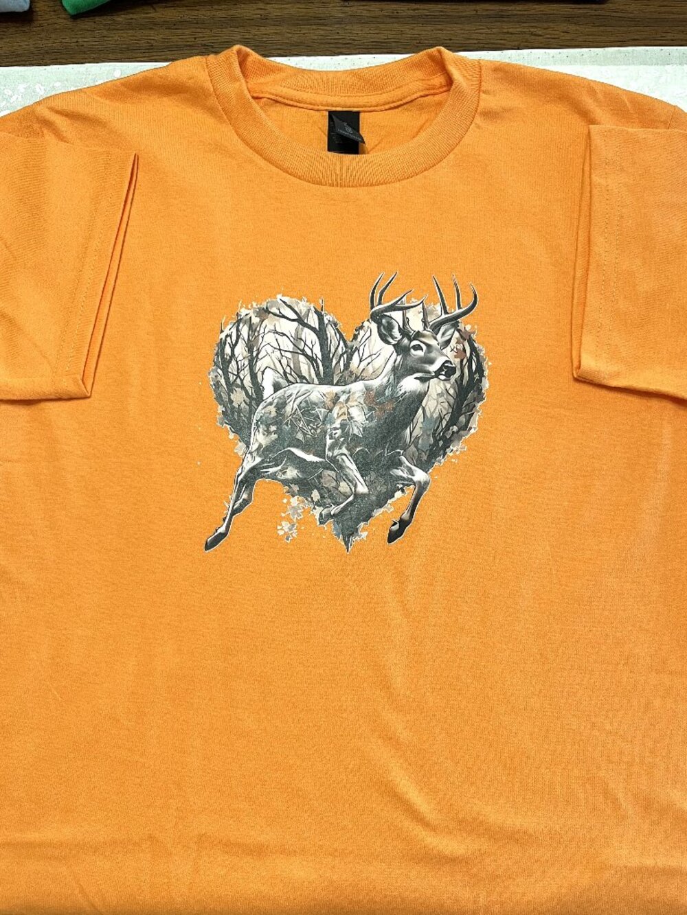 Deer Camo Orange Heart T-Shirt Youth-Medium